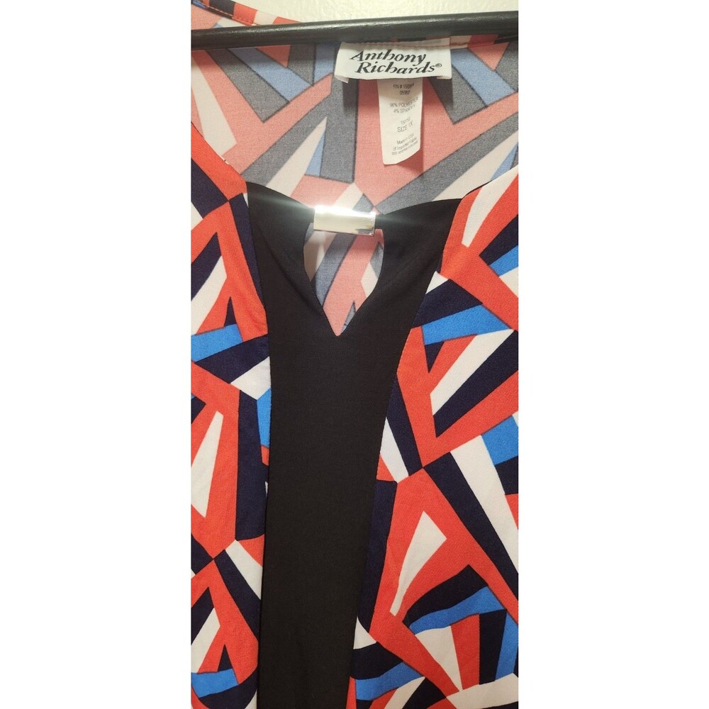 Anthony Richards Size 1X Womens Tunic Top Abstract Red White Blue Black Made USA - Picture 5 of 7